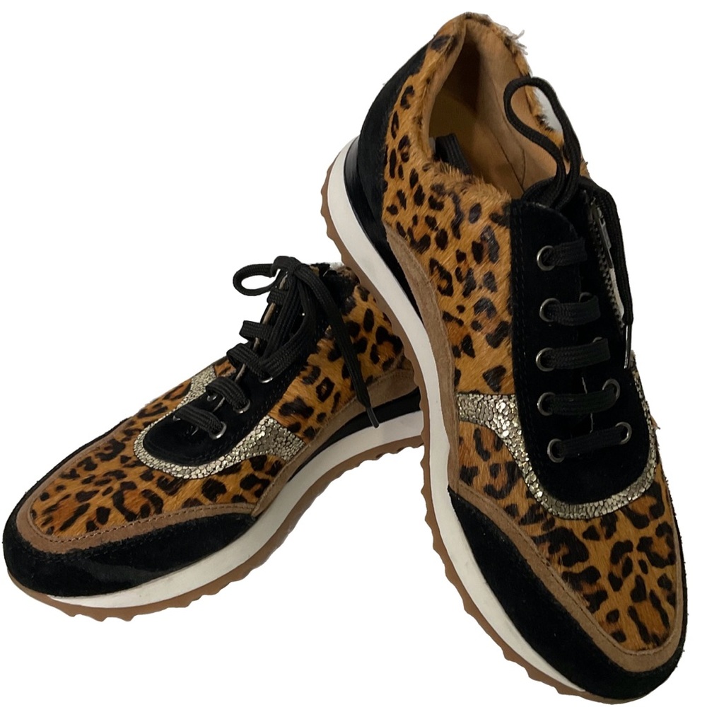 Myra Bag Velocity Black & Leopard Print Genuine Cowhide Hairon Leather Sneaker